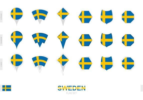 Collection of the Sweden flag in different shapes and with three different effects.