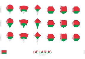 Collection of the Belarus flag in different shapes and with three different effects. vector