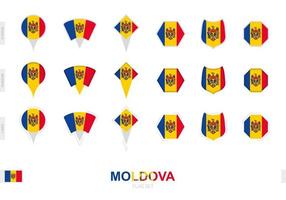 Collection of the Moldova flag in different shapes and with three different effects. vector