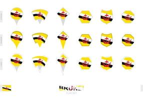 Collection of the Brunei flag in different shapes and with three different effects. vector