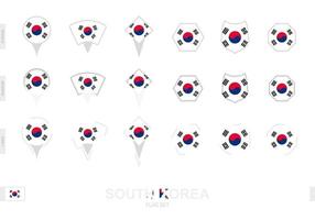 Collection of the South Korea flag in different shapes and with three different effects. vector