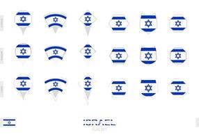 Collection of the Israel flag in different shapes and with three different effects. vector