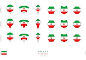 Collection of the Iran flag in different shapes and with three different effects. vector