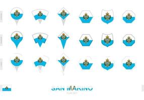 Collection of the San Marino flag in different shapes and with three different effects. vector