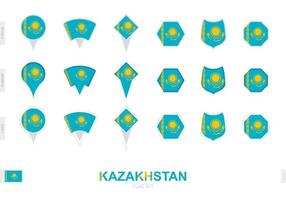 Collection of the Kazakhstan flag in different shapes and with three different effects. vector