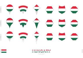 Collection of the Hungary flag in different shapes and with three different effects. vector