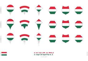 Collection of the Hungary flag in different shapes and with three different effects. vector