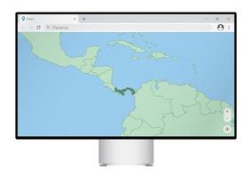 Computer monitor with map of Panama in browser, search for the country of Panama on the web mapping program. vector