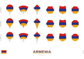 Collection of the Armenia flag in different shapes and with three different effects. vector