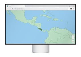 Computer monitor with map of Costa Rica in browser, search for the country of Costa Rica on the web mapping program. vector