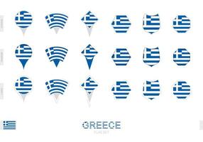 Collection of the Greece flag in different shapes and with three different effects. vector