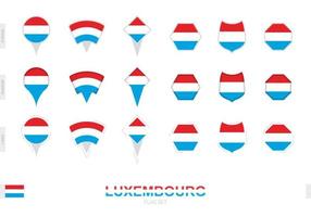 Collection of the Luxembourg flag in different shapes and with three different effects. vector