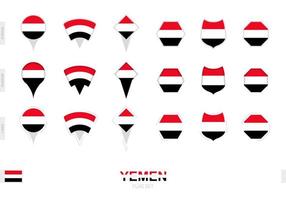 Collection of the Yemen flag in different shapes and with three different effects. vector