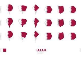 Collection of the Qatar flag in different shapes and with three different effects. vector
