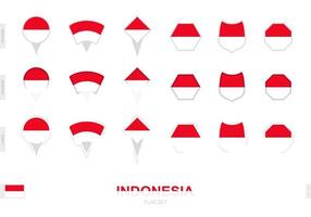 Collection of the Indonesia flag in different shapes and with three different effects. vector