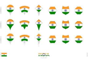 Collection of the India flag in different shapes and with three different effects. vector