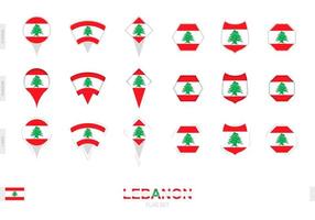 Collection of the Lebanon flag in different shapes and with three different effects. vector