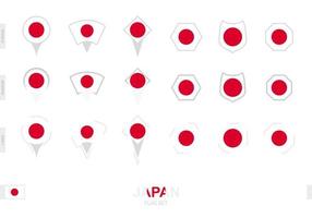 Collection of the Japan flag in different shapes and with three different effects. vector