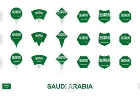 Collection of the Saudi Arabia flag in different shapes and with three different effects. vector
