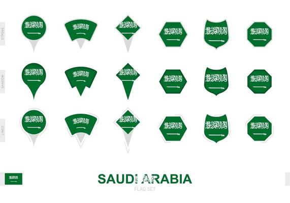 Collection of the Saudi Arabia flag in different shapes and with three different effects.
