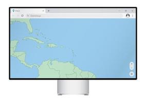 Computer monitor with map of Dominica in browser, search for the country of Dominica on the web mapping program. vector