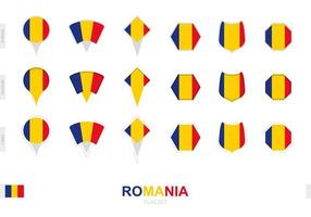 Collection of the Romania flag in different shapes and with three different effects. vector