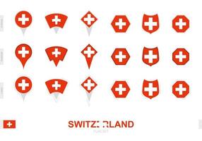 Collection of the Switzerland flag in different shapes and with three different effects. vector