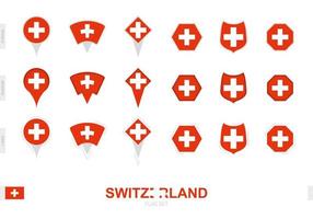 Collection of the Switzerland flag in different shapes and with three different effects. vector