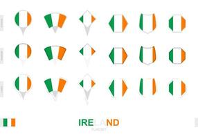 Collection of the Ireland flag in different shapes and with three different effects. vector