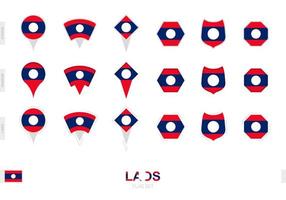 Collection of the Laos flag in different shapes and with three different effects. vector