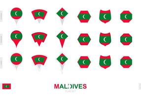 Collection of the Maldives flag in different shapes and with three different effects. vector