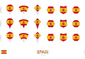 Collection of the Spain flag in different shapes and with three different effects. vector