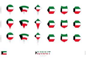 Collection of the Kuwait flag in different shapes and with three different effects. vector