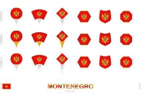 Collection of the Montenegro flag in different shapes and with three different effects. vector