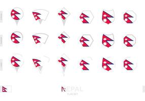 Collection of the Nepal flag in different shapes and with three different effects. vector