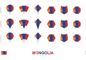 Collection of the Mongolia flag in different shapes and with three different effects. vector