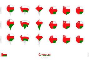 Collection of the Oman flag in different shapes and with three different effects. vector