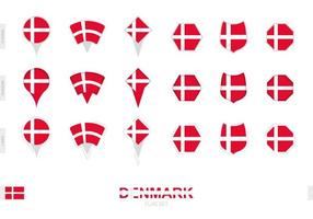 Collection of the Denmark flag in different shapes and with three different effects. vector