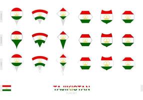 Collection of the Tajikistan flag in different shapes and with three different effects. vector