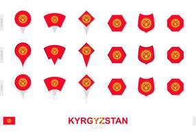 Collection of the Kyrgyzstan flag in different shapes and with three different effects. vector