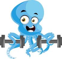 Octopus with weights, illustration, vector on white background.