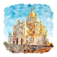 Architecture France Watercolor sketch hand drawn illustration vector