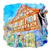 Schwabisch Gmund Germany Watercolor sketch hand drawn illustration vector