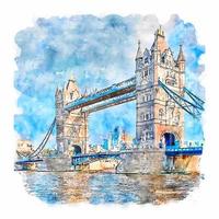 London United Kingdom Watercolor sketch hand drawn illustration