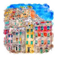 Liguria Italy Watercolor sketch hand drawn illustration vector