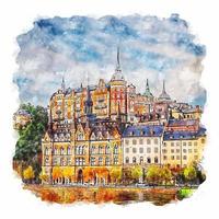 Stockholm Sweden Watercolor sketch hand drawn illustration vector