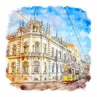 Lisbon Portugal Watercolor sketch hand drawn illustration vector