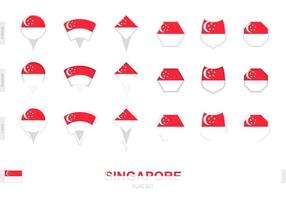 Collection of the Singapore flag in different shapes and with three different effects. vector