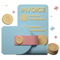 3d wallet with invoice illustration png