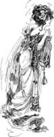 mujer con vestido adornado, ilustración antigua vector